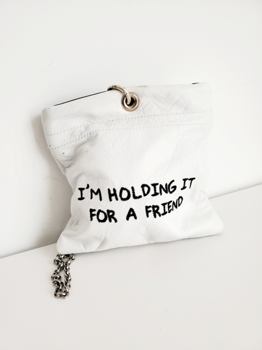 Mary Rich Limited Edition White Leather Mini Crossbody with Silver Chain